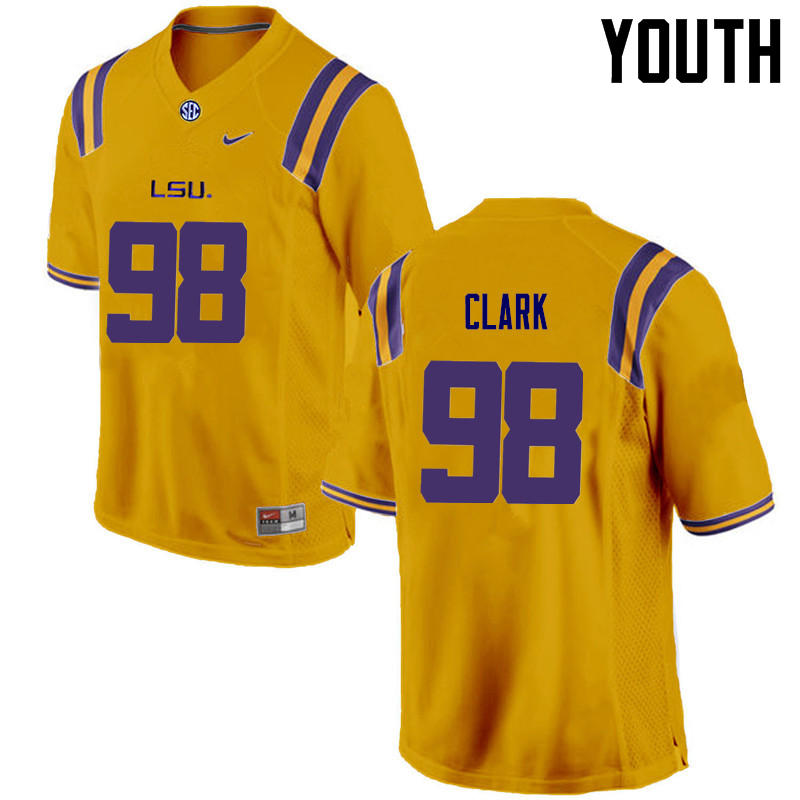 Youth LSU Tigers #98 Deondre Clark College Football Jerseys Game-Gold - Click Image to Close